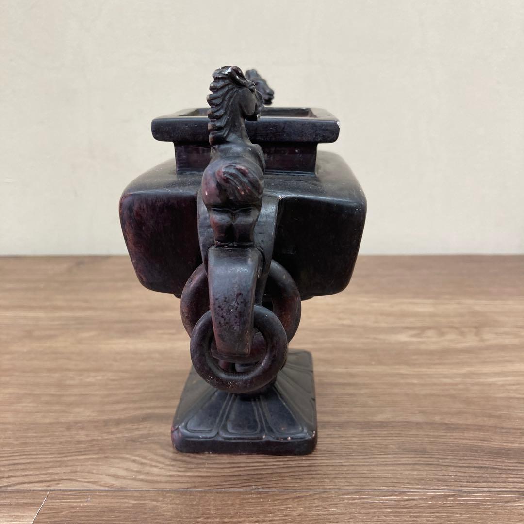 E-4 【希少】馬 彫刻 香炉 飾り壺 三足 蓋なし アンティーク 骨董品 イン