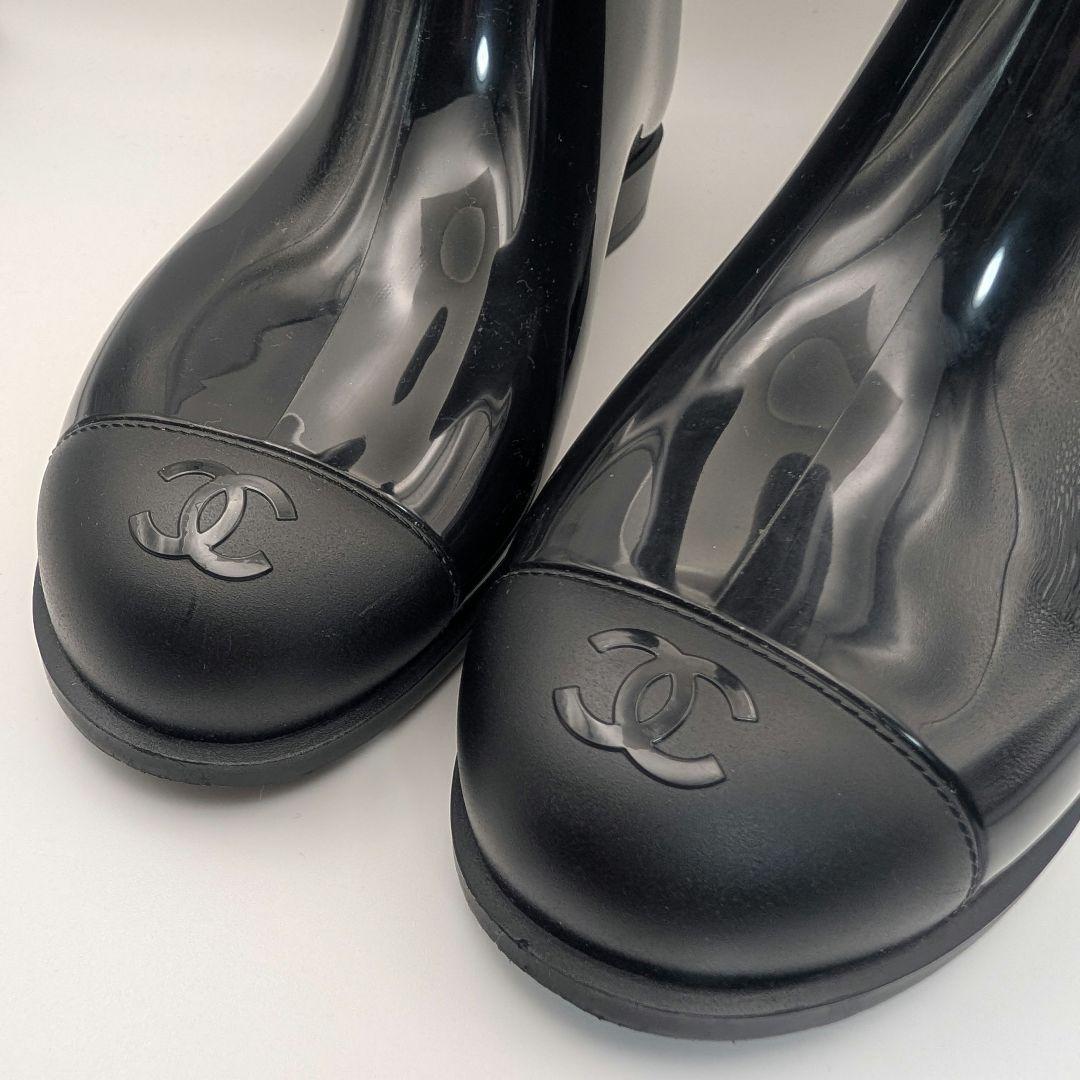 シャネル レインブーツ ココマーク ラバー ブラック 長靴 37 23cm