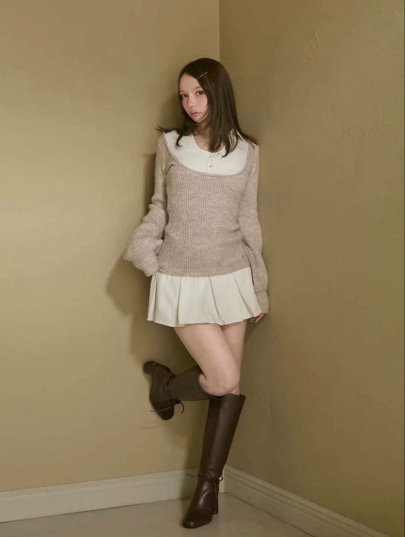 正規品ANDMARY Demi layered mini dress beige