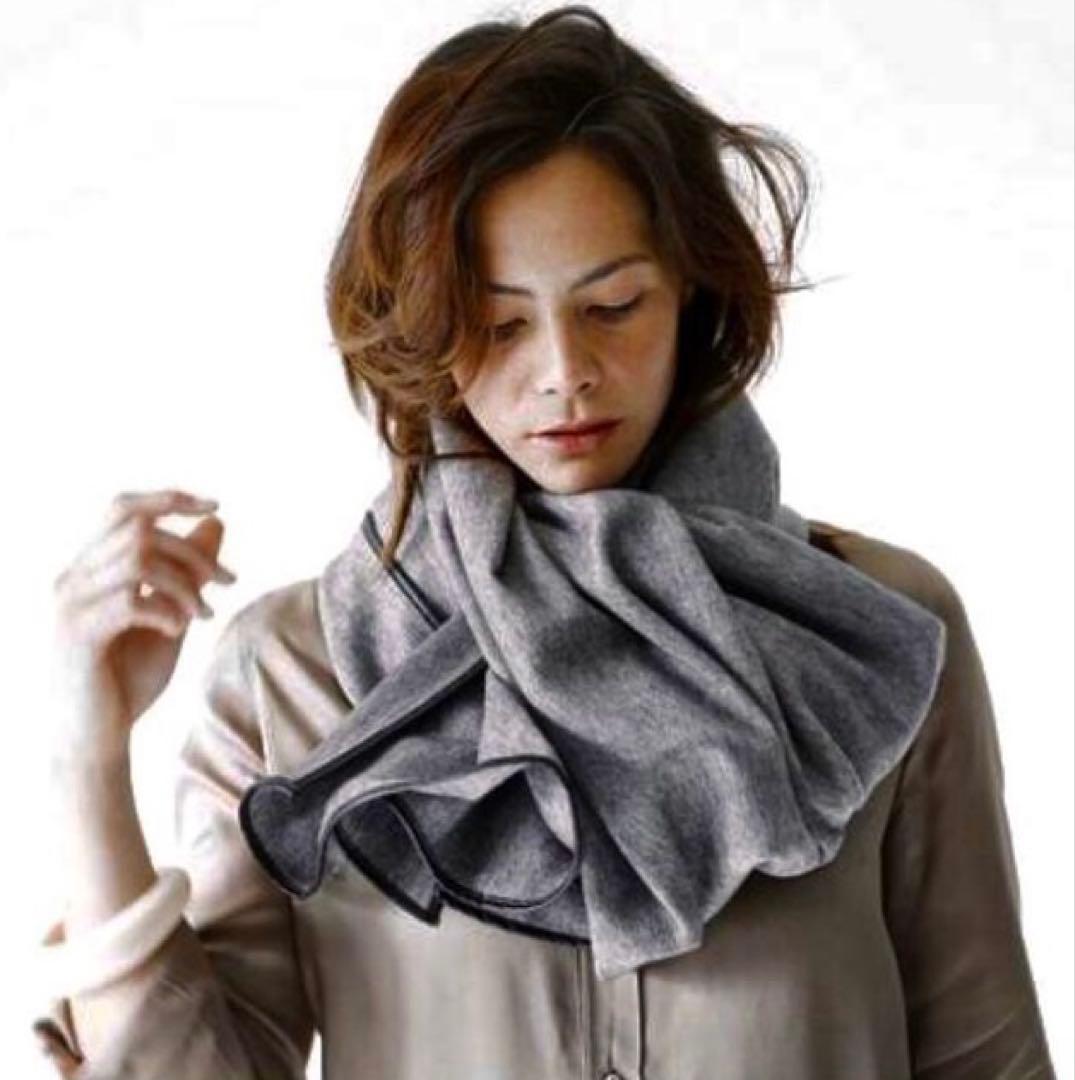 美品) ASAUCE MELERレザーパイピングカシミヤストール