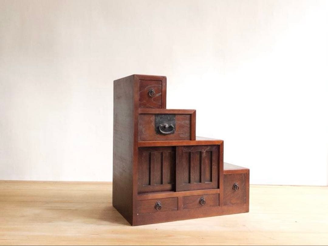 収納棚　木製　階段　和家具　古道具　古家具　ビンテージ　アンティーク　レトロ