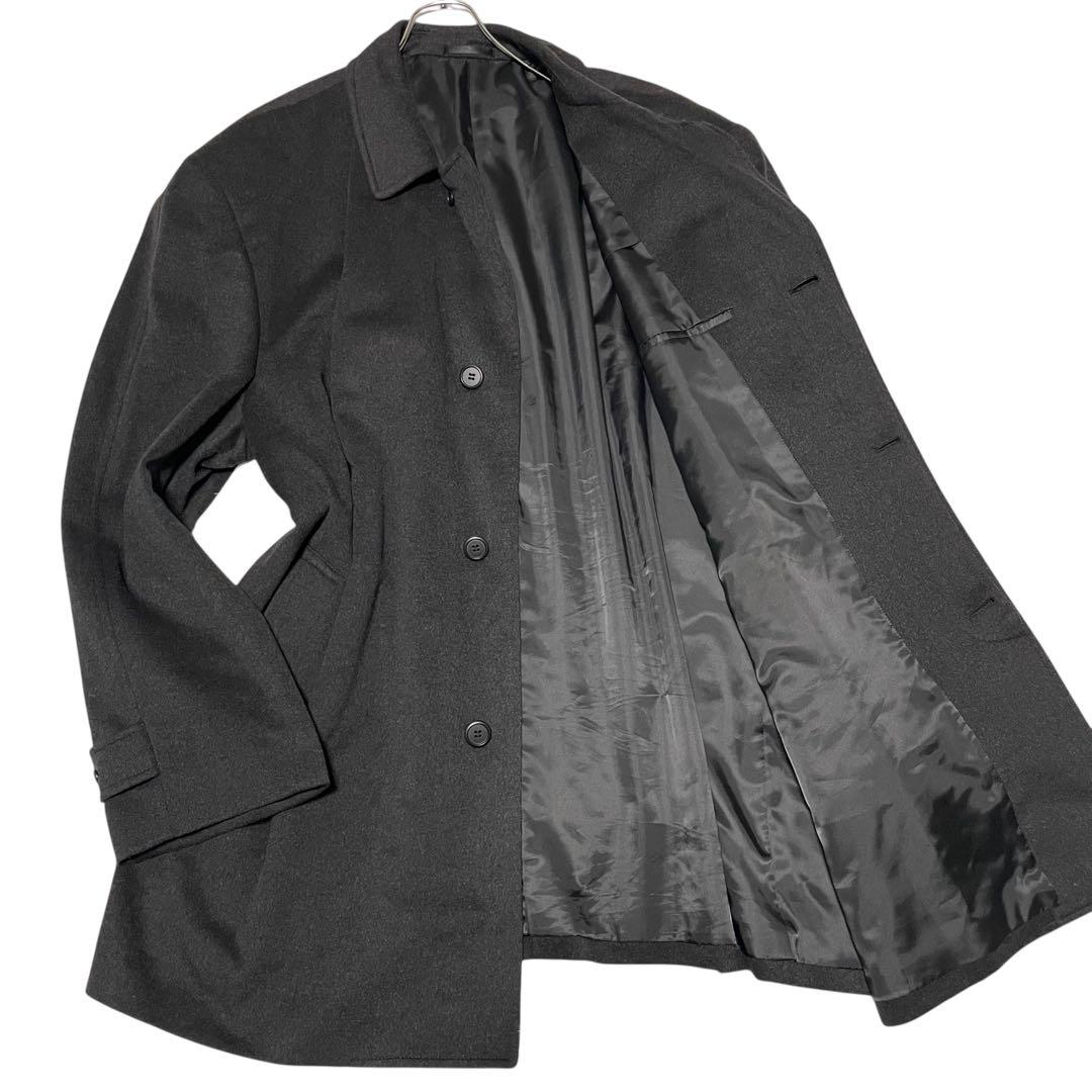 【カシミヤ100%×美品×日本製】マキシ丈比翼チェスターコート ブラック 4L