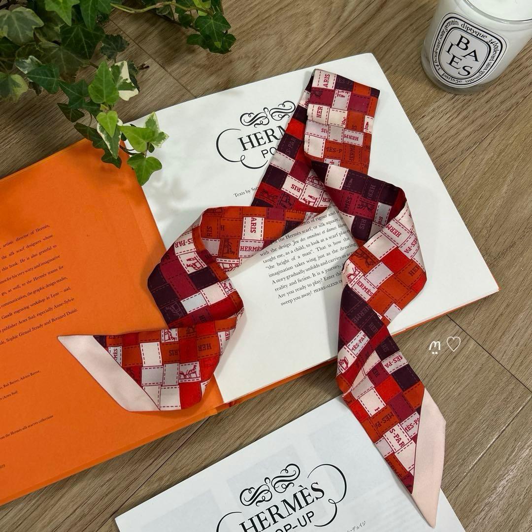 HERMES エルメス ツイリー ボルデュックリボンチェック シルクスカーフ