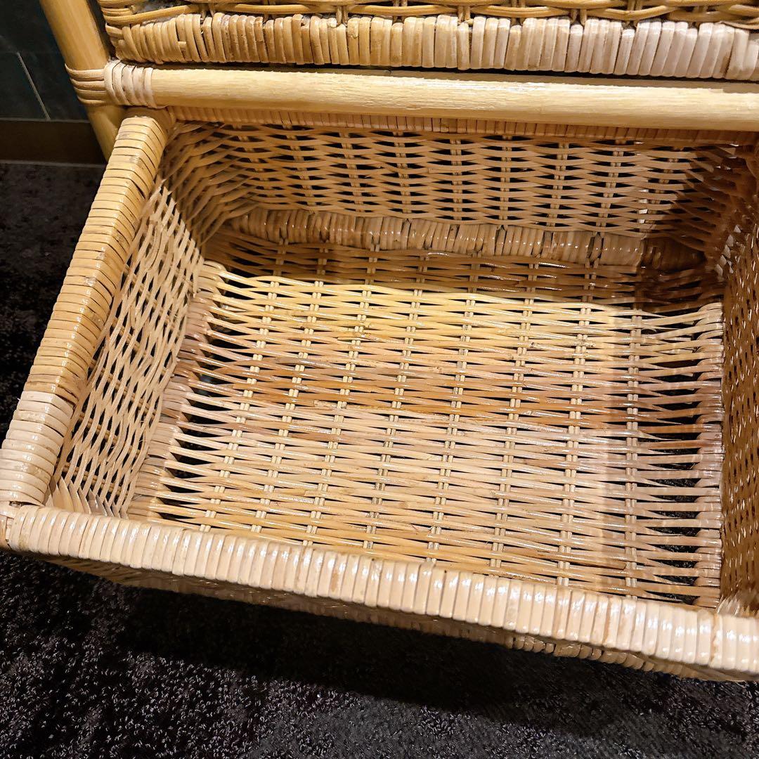 【美品】ラタンチェスト 4段 キャスター 籐 ナチュラル家具 北欧インテリア風
