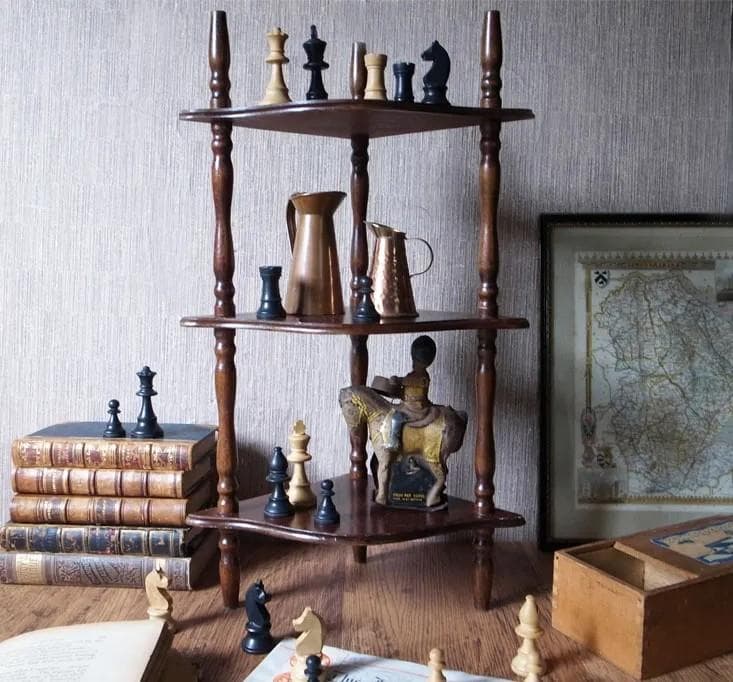 英国ヴィンテージ 小さな三段コーナーシェルフ ワットノット