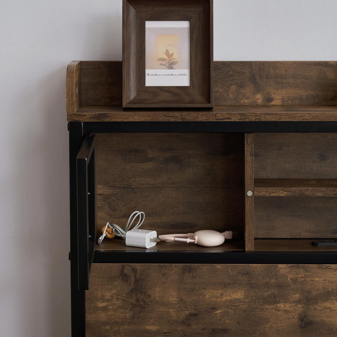 年末セール！北欧風コンセント付きベッドフレーム　木製　ダブル（DOUBLE）