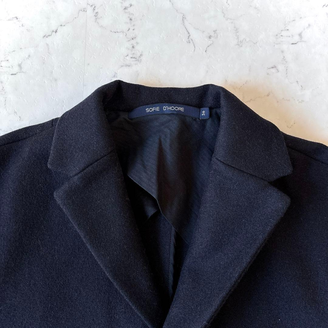 ソフィードール ウールメルトン オーバーサイズ 比翼 リバーコート ネイビー