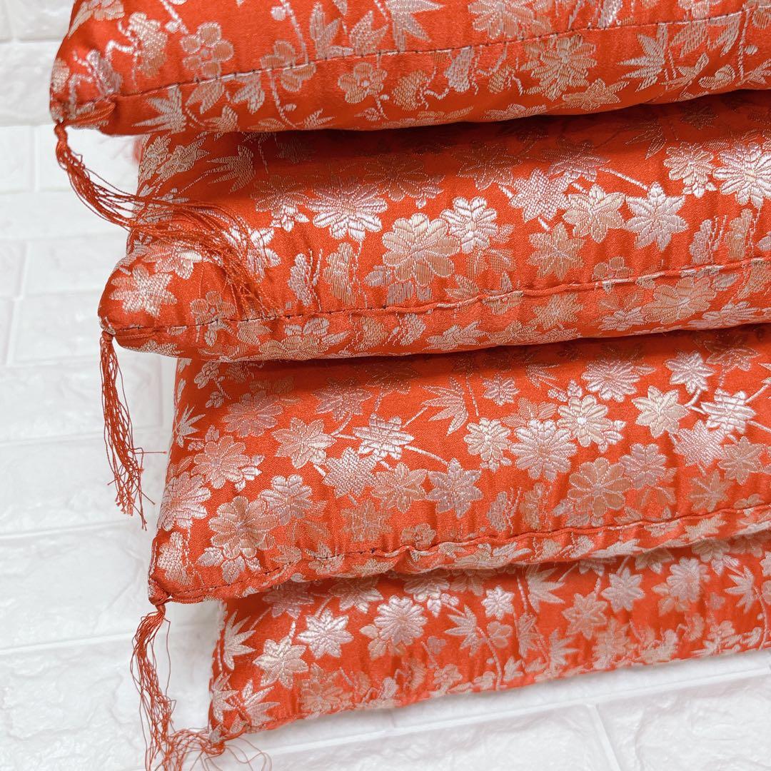 高級 金襴生地 座布団 4枚セット 朱色　オレンジ 仏前座布団 御前座布団 和室