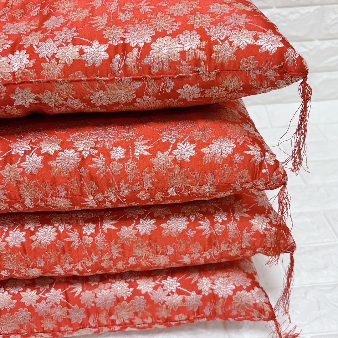 高級 金襴生地 座布団 4枚セット 朱色　オレンジ 仏前座布団 御前座布団 和室