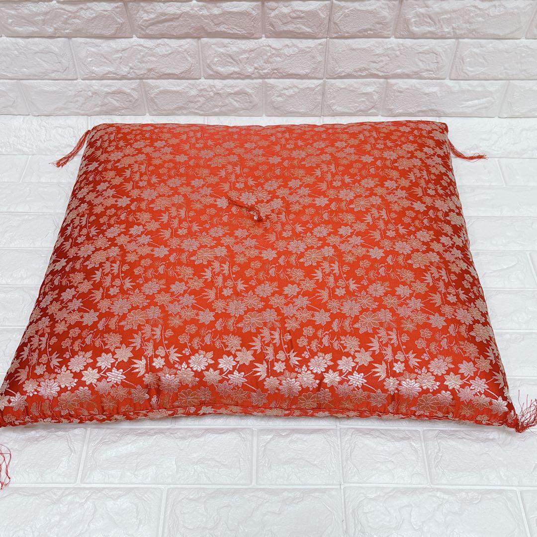 高級 金襴生地 座布団 4枚セット 朱色　オレンジ 仏前座布団 御前座布団 和室