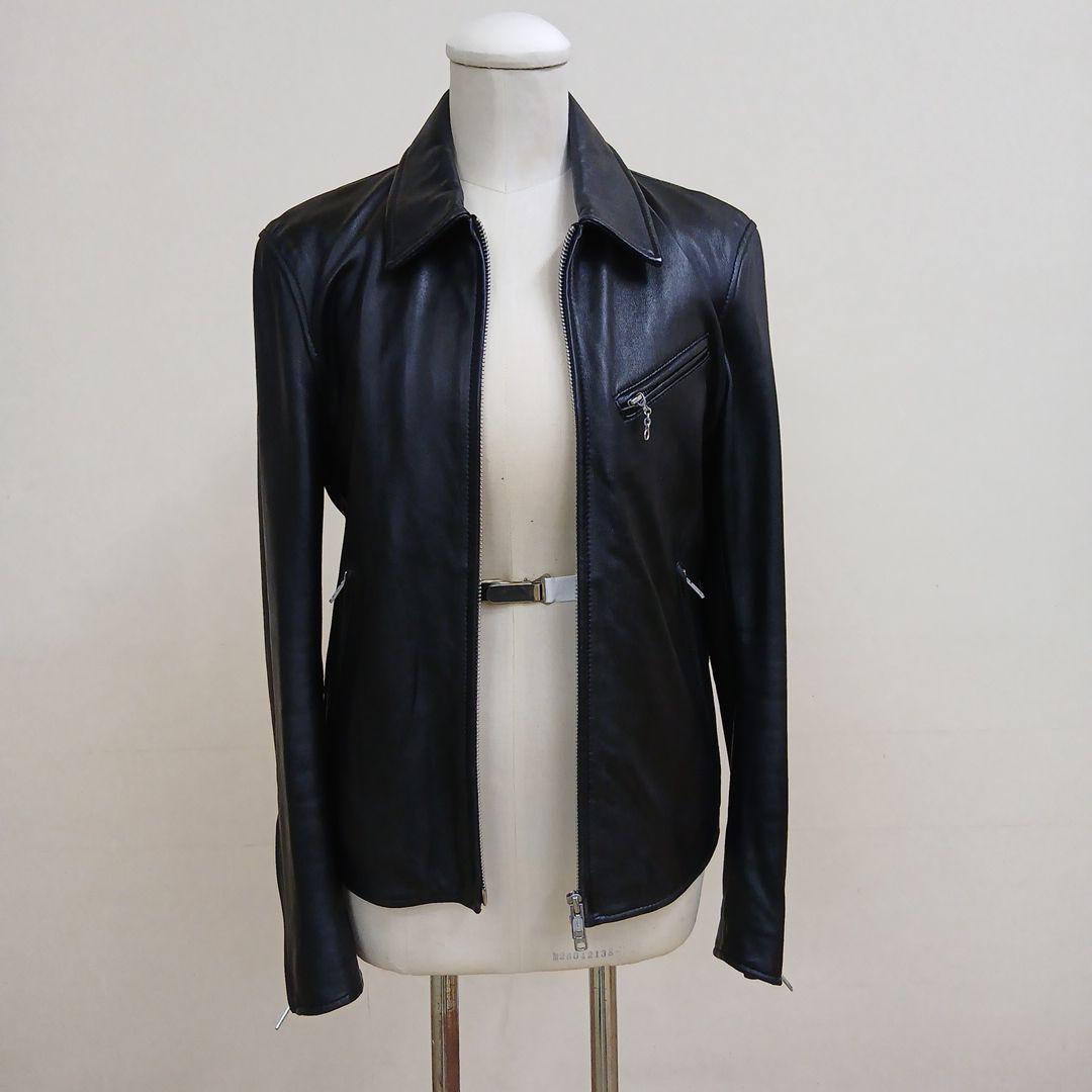 タケオキクチ襟付シングルライダースジャケットラムレザーMサイズの