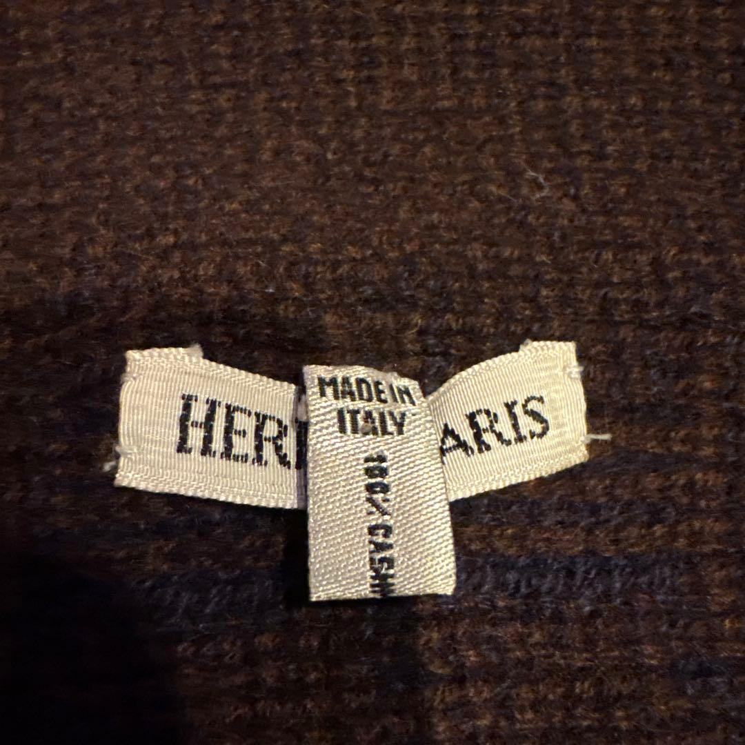 廃盤 希少 エルメス カシミヤ100H柄大判 マフラー帽子 ブラウン