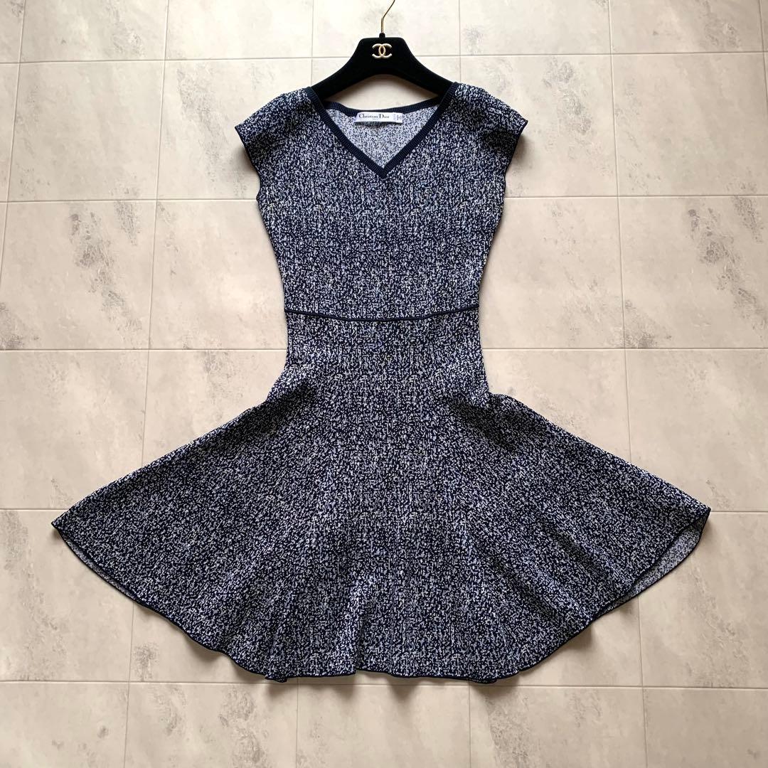 美品♡クリスチャンディオール ニットワンピース ドレス 膝丈 Vネック S