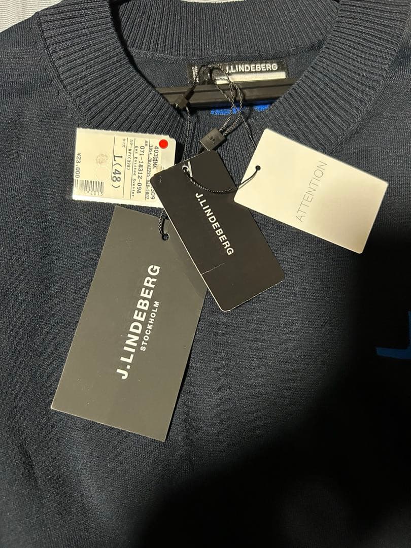 J.LINDBERGネイビー クルーネックセーター L ゴルフ ニット