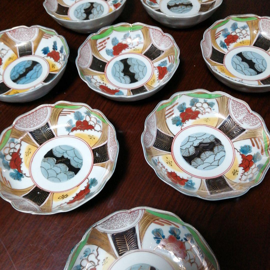 伊万里　金彩錦膾皿　9枚　16cm　明治〜大正期