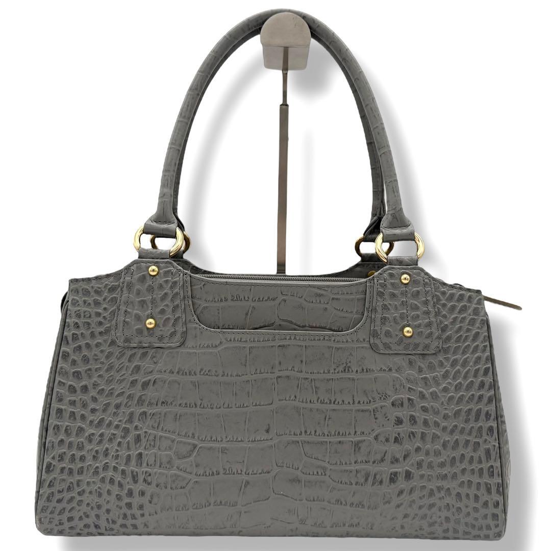 ハマノ ミニボストンバッグ コッコビアン クロコ型押しレザー グレー