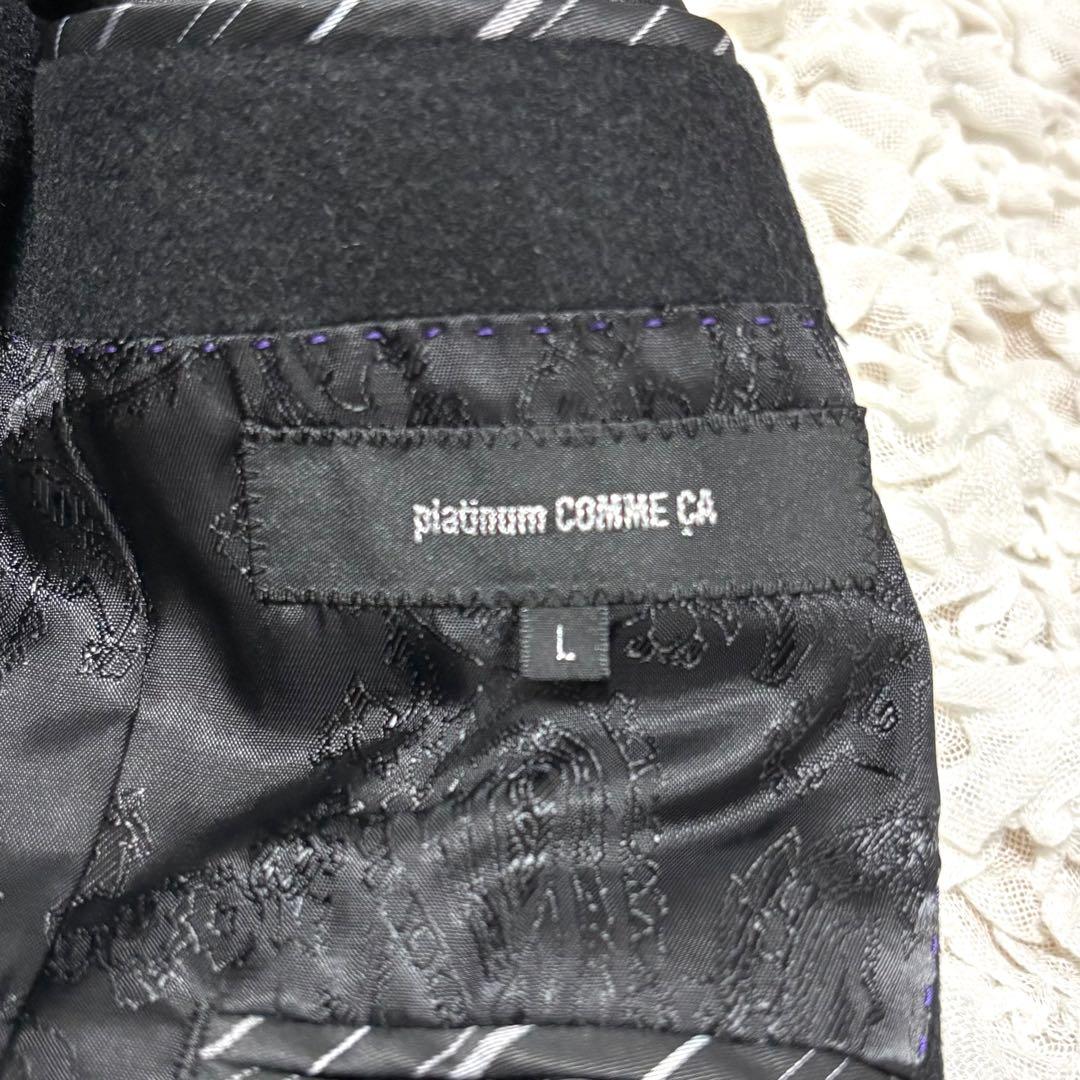 美品 プラチナコムサ ロングコート カシミヤ100 ベルト ペイズリー 黒 L