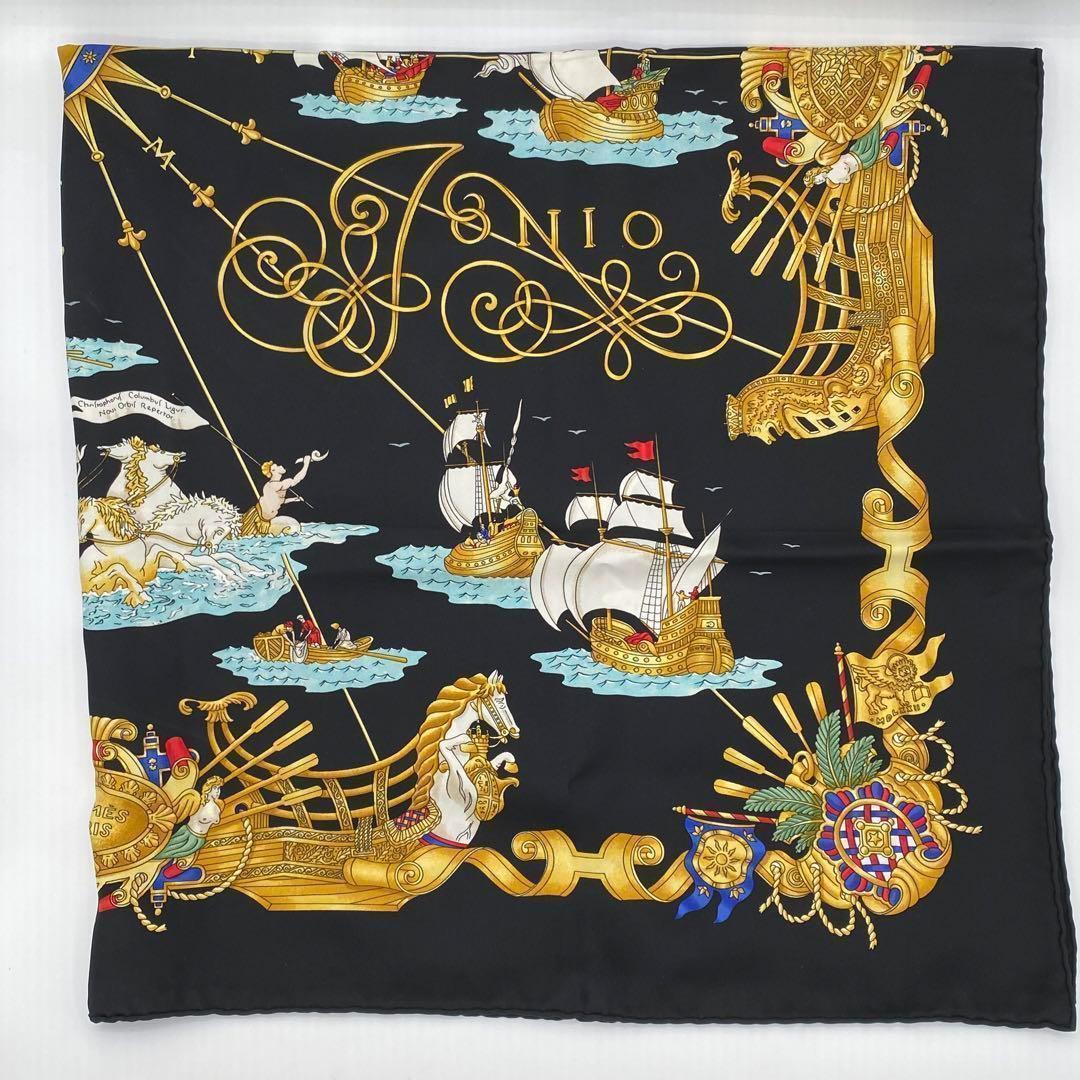 エルメス カレ90 VOILES DE LUMIERE 光の帆船 スカーフ 黒色