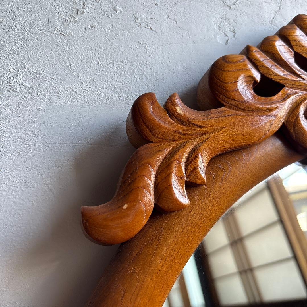 アンティーク ウォールミラー 昭和レトロ 古道具 彫刻 ビンテージ 鏡