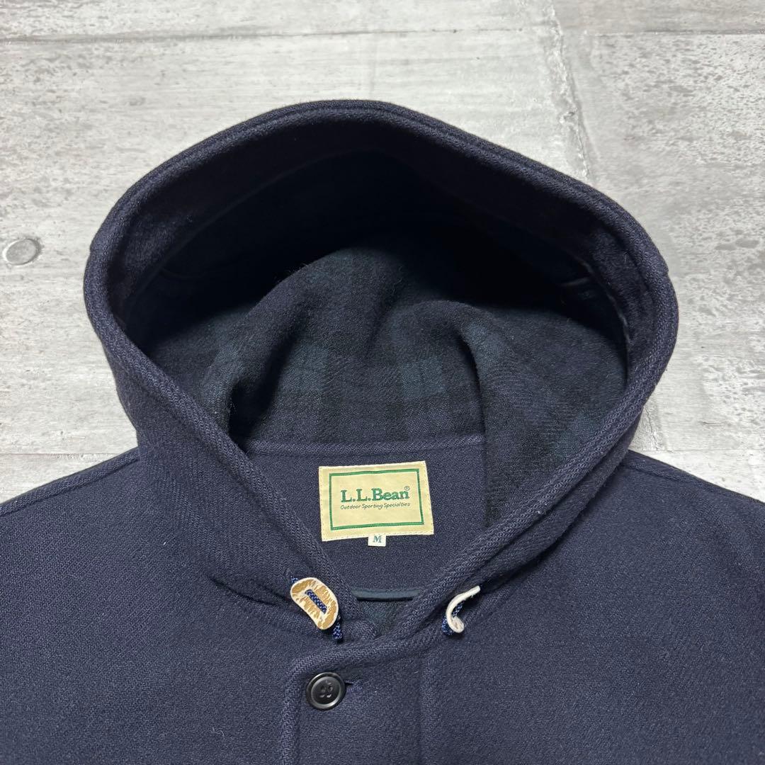90s L.L.Bean ウールコート ネイビー ブラックウォッチ フードM