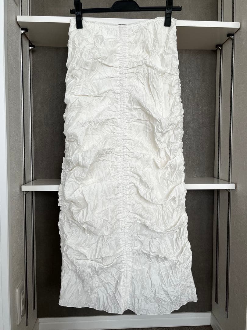 TODAYFUL シャンブレーギャザースカート　ホワイト　ロング丈　38 タイト