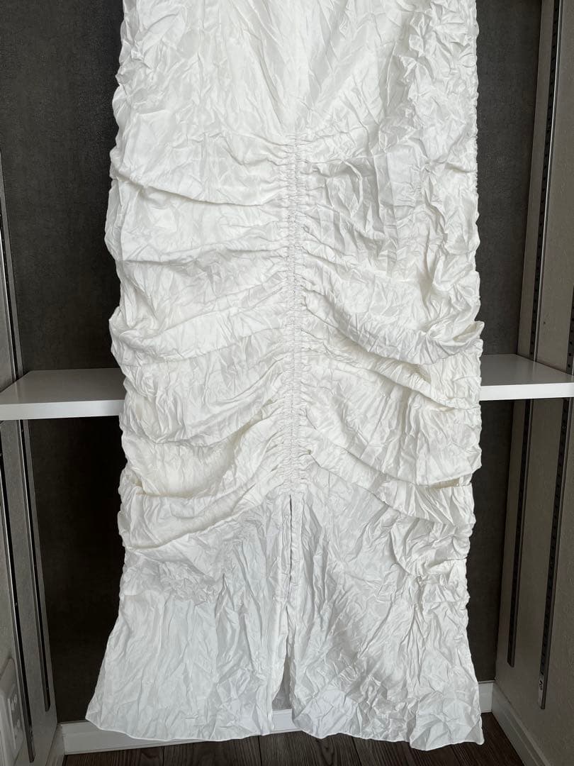 TODAYFUL シャンブレーギャザースカート　ホワイト　ロング丈　38 タイト