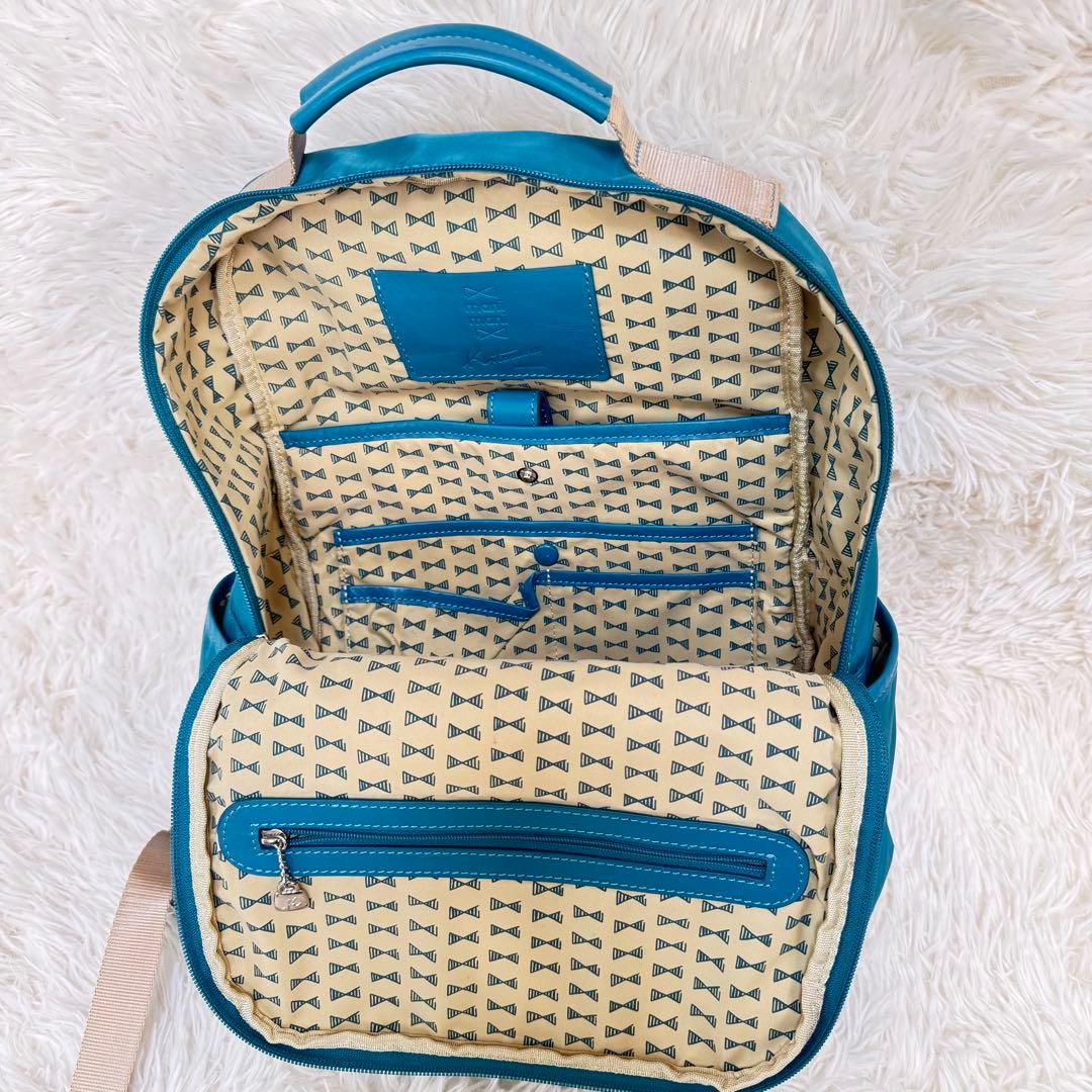 希少　美品　キタムラ　マニマニ　リュック　コラボ　ナイロン　レザー　ターコイズ