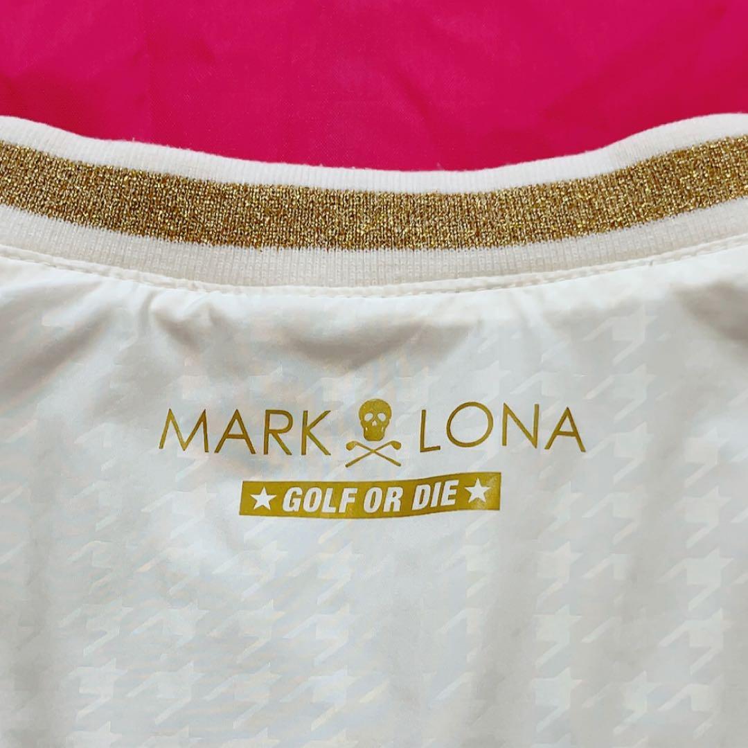 マークアンドロナ 千鳥　スニード　裏起毛　ナイロン　スカル　白　ゴールド