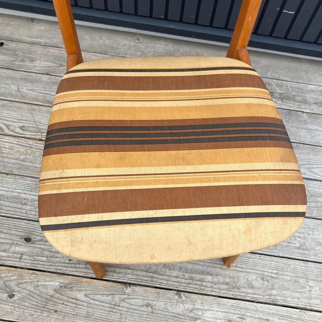 ②昭和レトロ ミッドセンチュリー ストライプダイニングチェア 木製椅子アームレス