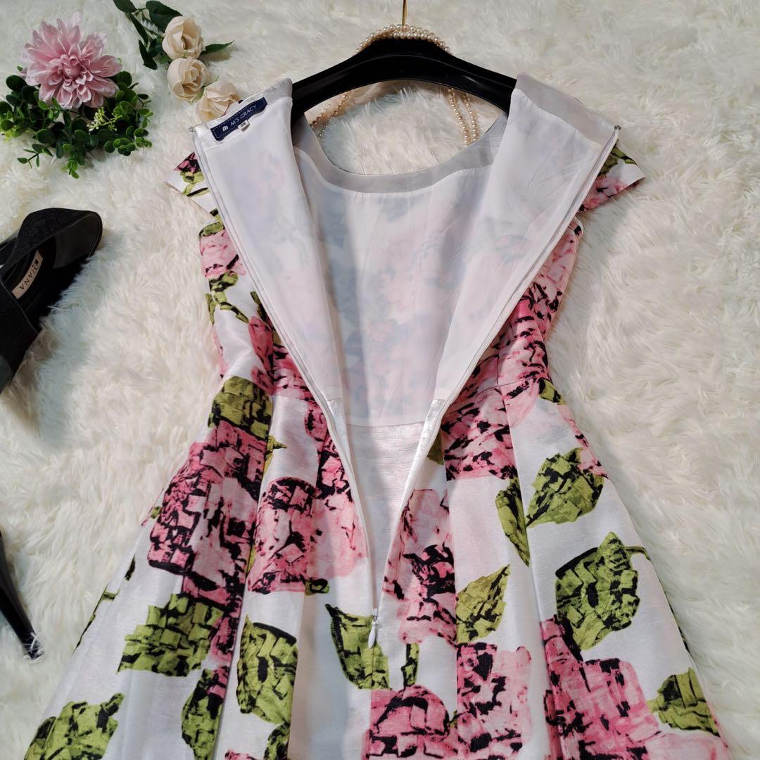 花柄✨エムズグレイシー ワンピース M 花柄 薔薇 Aライン 半袖 38