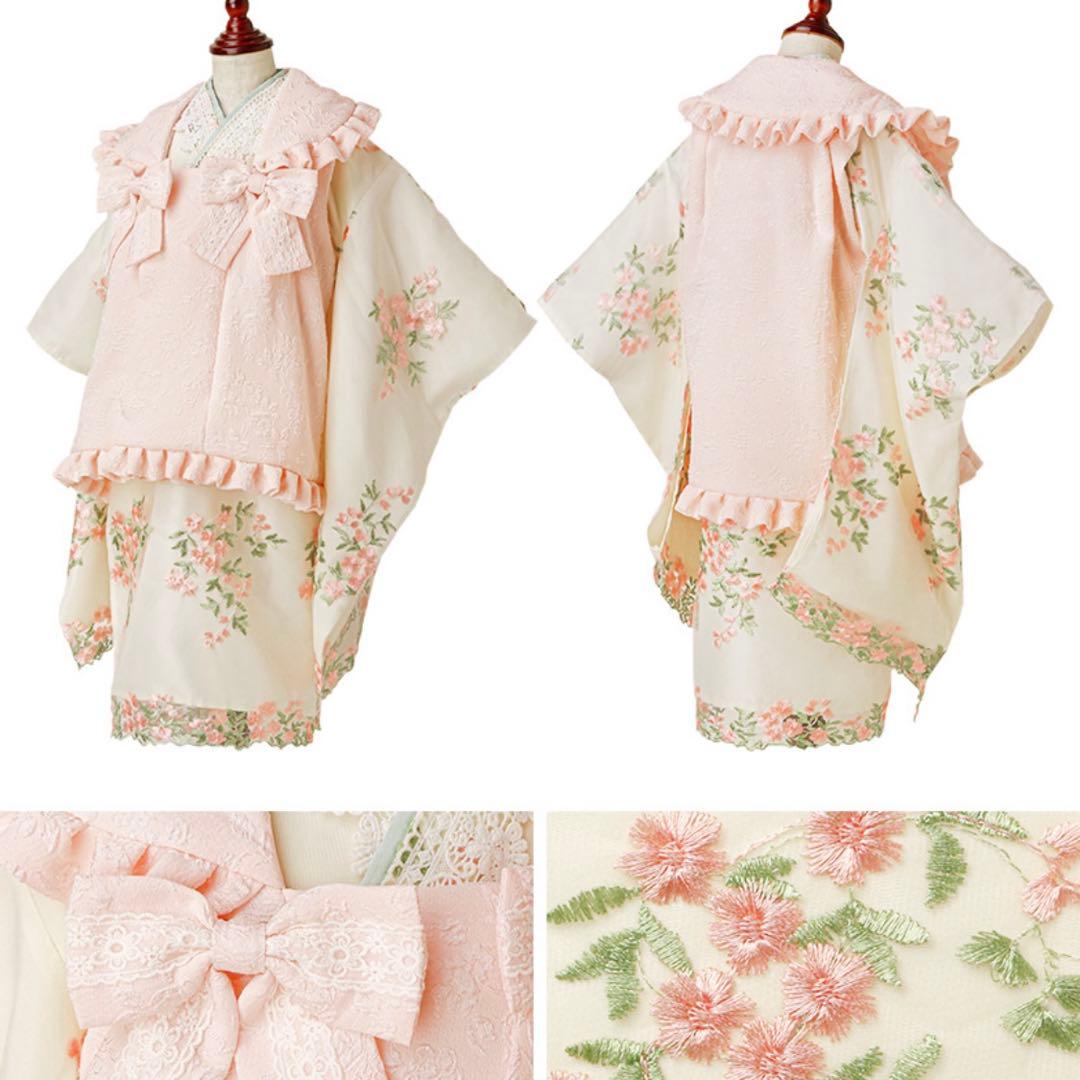 《値下げ》フラワーレース着物ワンピ+被布セット 90cm