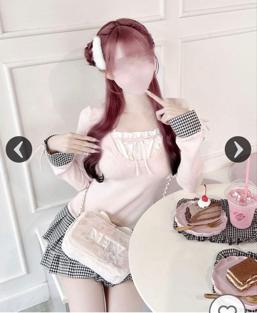 honeymew ワンピース ハニーミュウ 千鳥柄プリーツドッキング