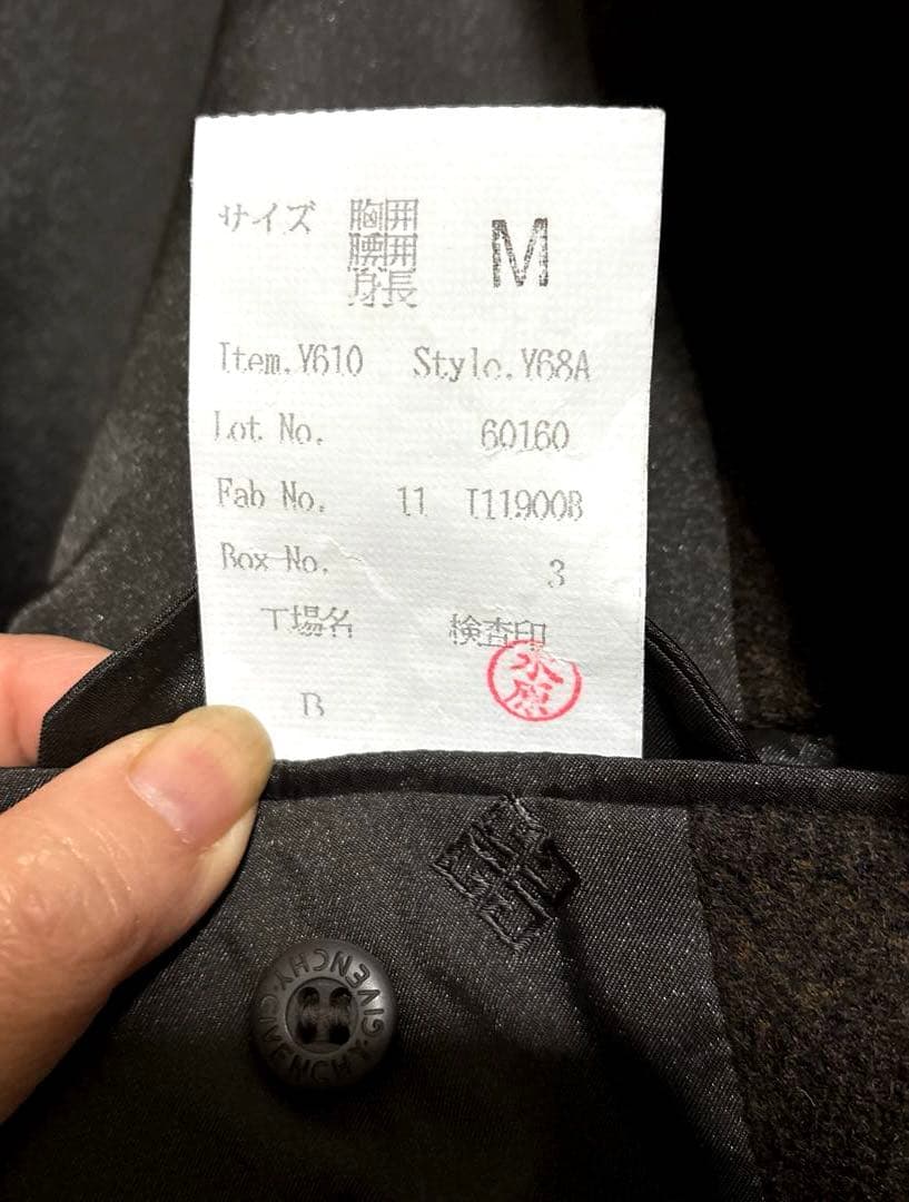 ジバンシー　カシミヤ混　ダブルブレストコート　ロゴ裏地　ロゴボタン　こげ茶　M