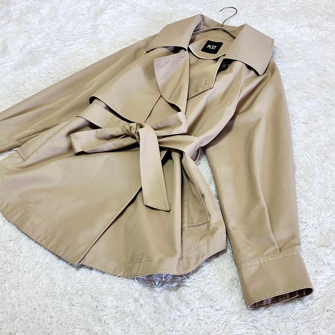 極美品 PLST 現行 リラクシーショートトレンチコート ベージュ S