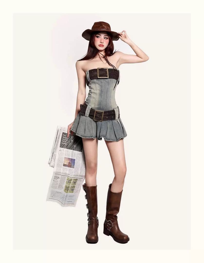 おしゃれデニムチューブトップスカート☆ワンショルダーで女子会コーデにぴったり