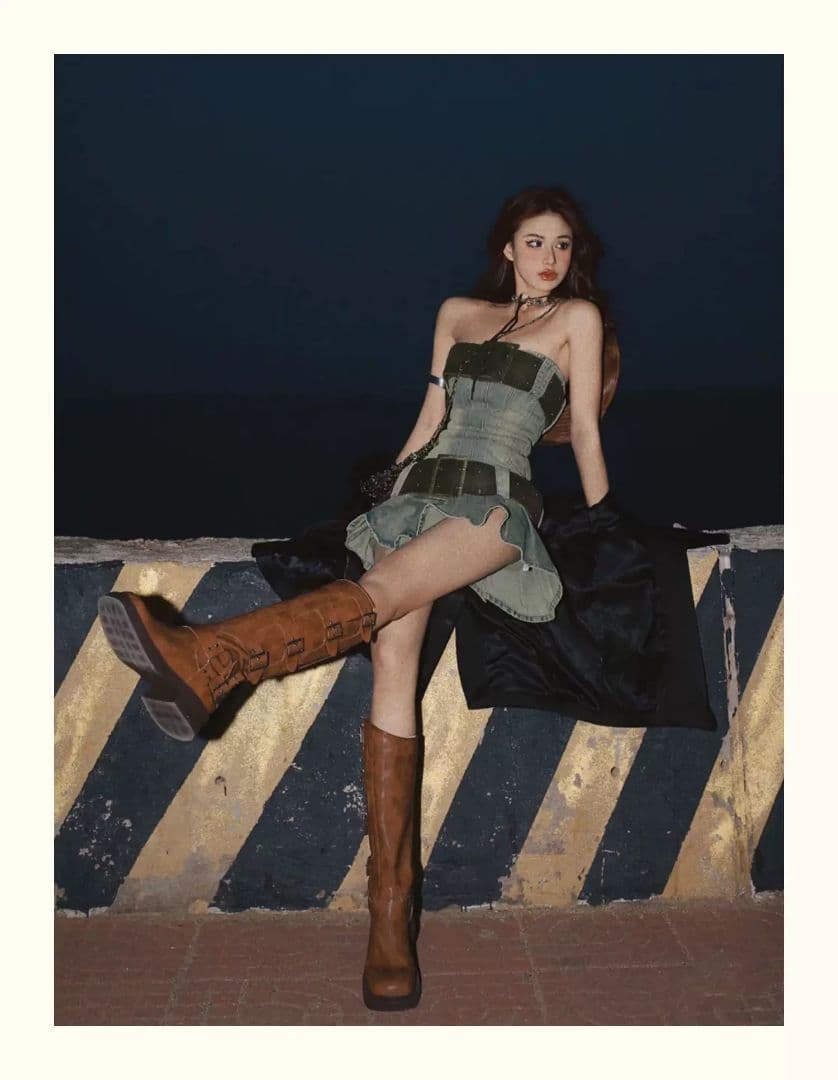 おしゃれデニムチューブトップスカート☆ワンショルダーで女子会コーデにぴったり