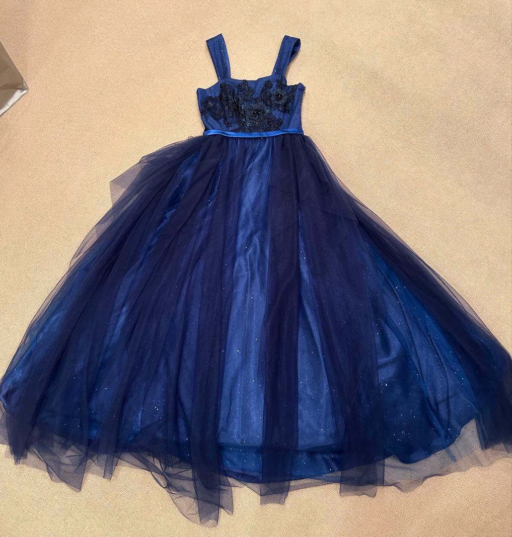 Annabelleジュニアドレス　ブルー花柄刺繍　発表会コンクール150-160