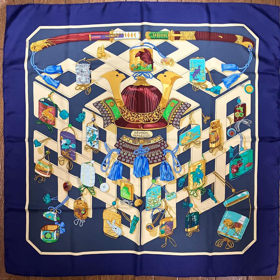 エルメス　スカーフ90cm レア柄❣️ 「日本への憧れ」