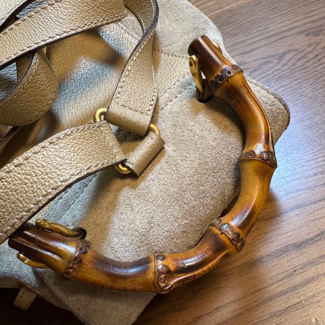 GUCCI ベージュ スエード リュック バンブー