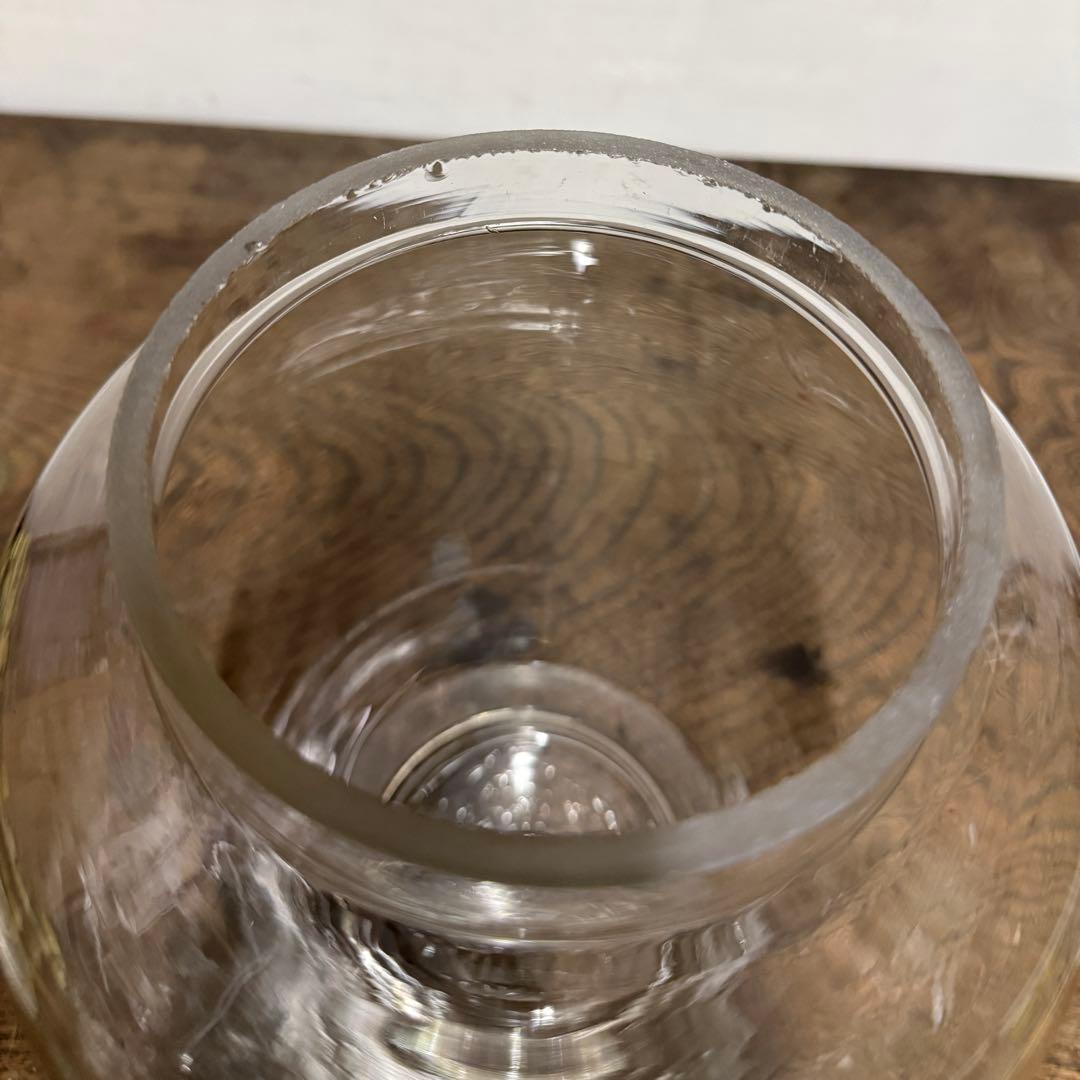 アンティーク レトロ ガラス瓶 30cm アルミ蓋 ウランガラス 気泡