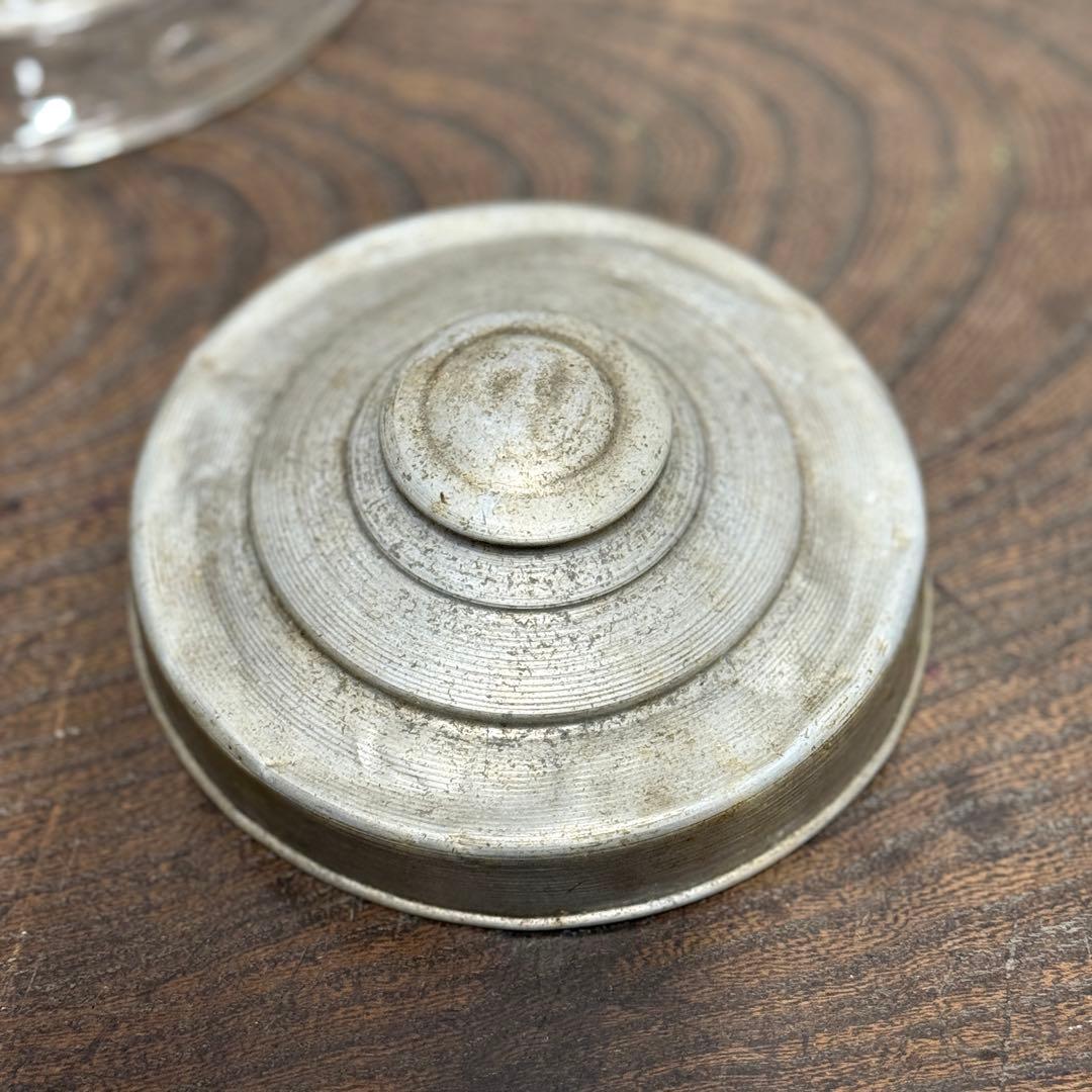 アンティーク レトロ ガラス瓶 30cm アルミ蓋 ウランガラス 気泡