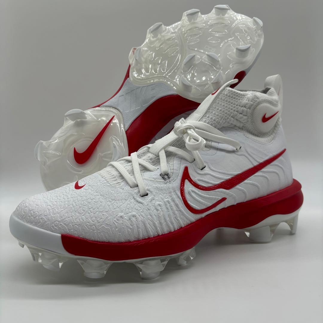 NIKE 野球 スパイク 金具 レッド ホワイト 27.5㎝ ミドルカット 軽量