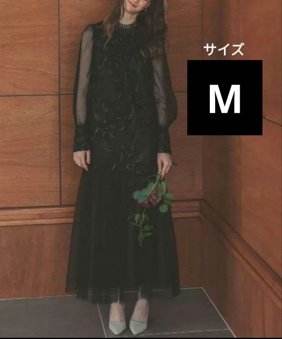 定価2.2万円【新品】フェザーフラワーチュールドレス 黒ブラック Мサイズ