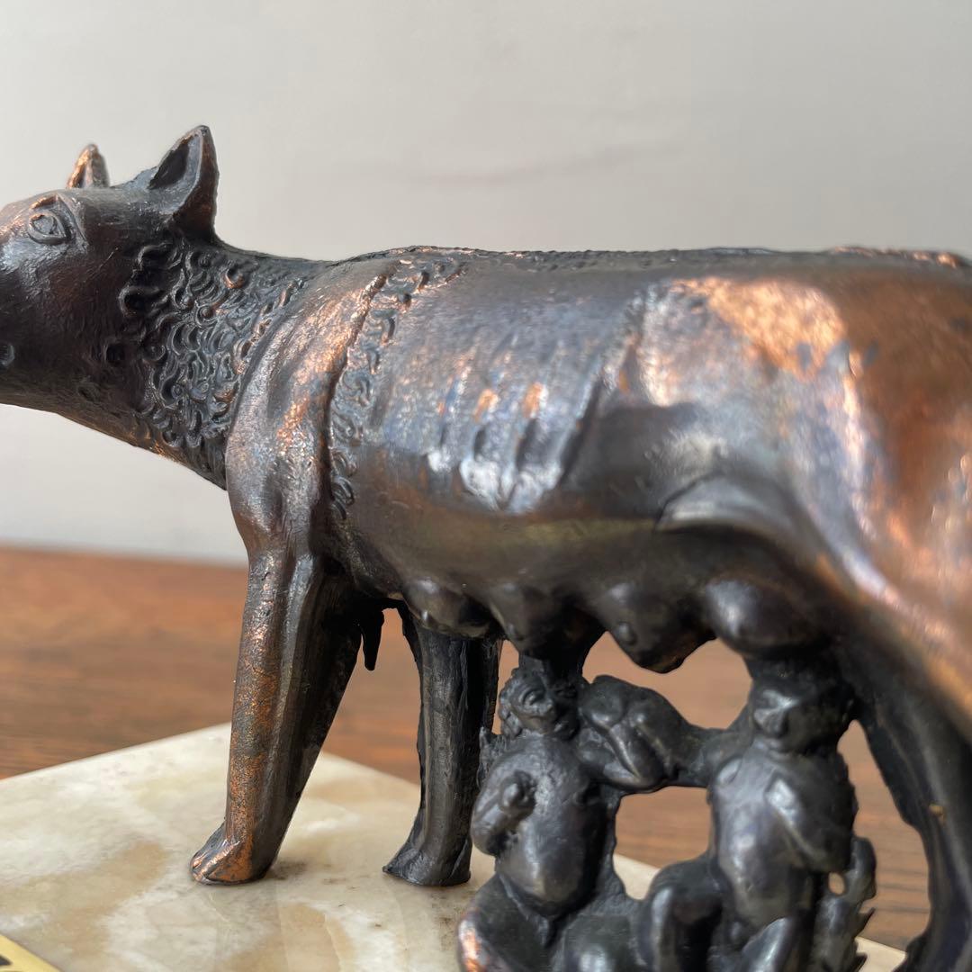 確認用 ローマの伝説 カピトリーノの雌狼 ブロンズ置物 大理石 海外