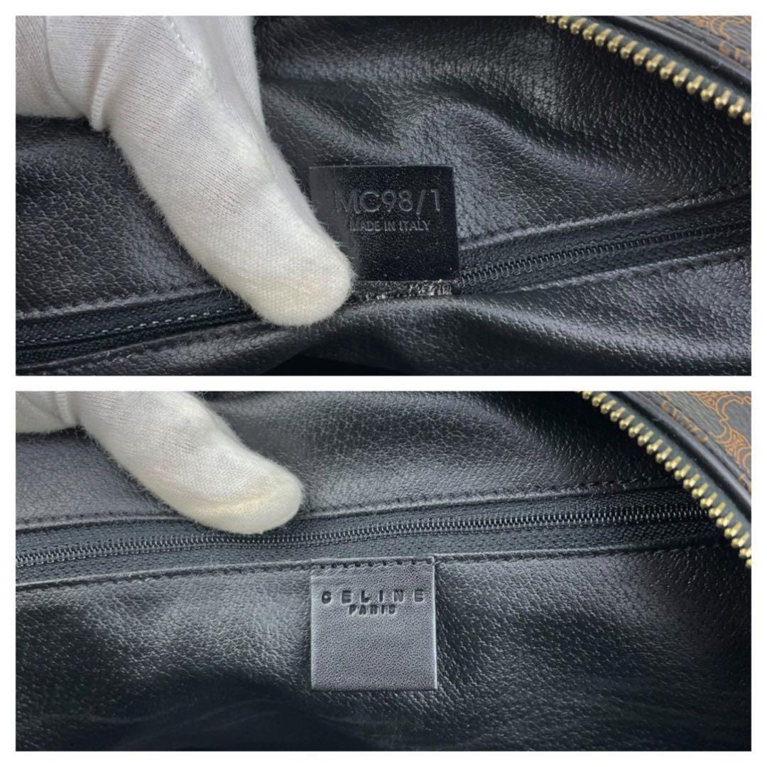 セリーヌ　ボストンバッグ ハンドバッグ 黒マカダム トリオンフ PVC レザー