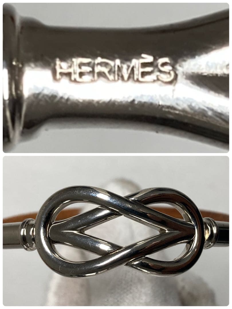 良品　HERMES エルメス　アタメ　シルバー金具　レザー　ブレスレット　箱付き