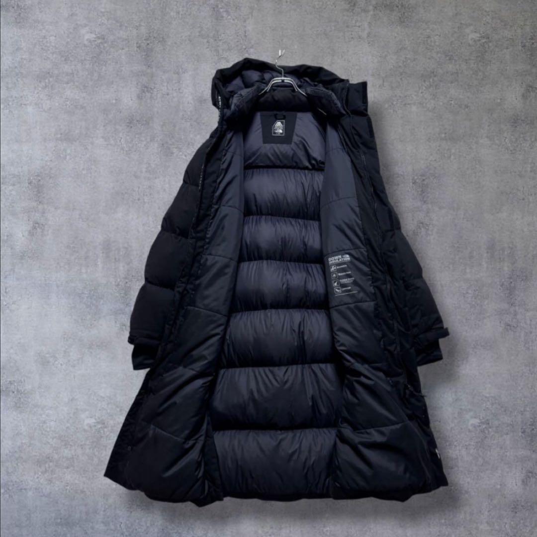 ☆人気 ノースフェイス 刺繍ロゴ ロングダウンコート ブラック L