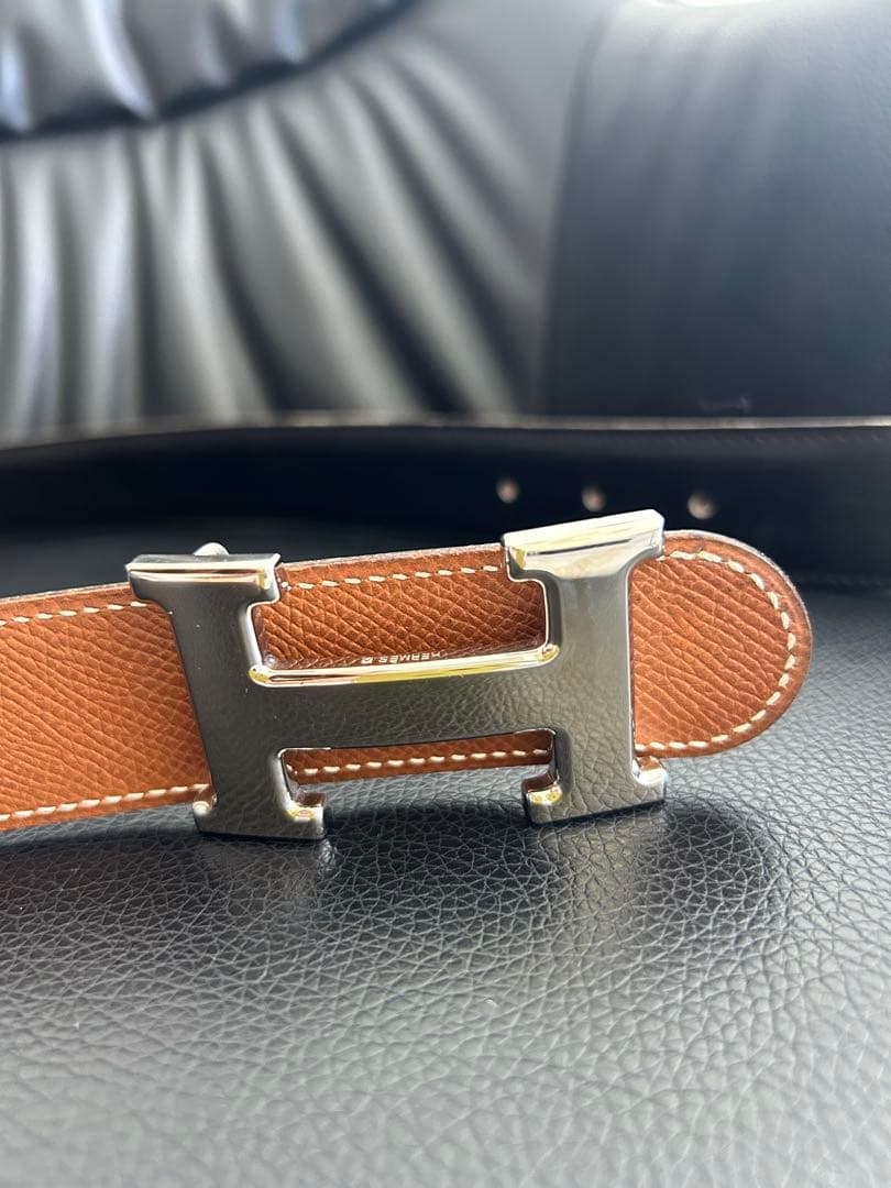 美品HERMES コンスタンス ベルト H型バックル シルバー レザー