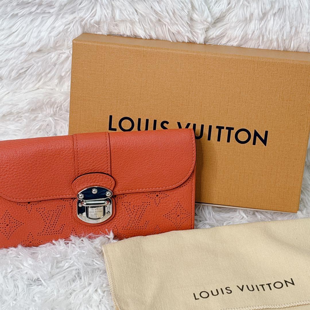 LOUIS VUITTON オレンジ レッド　長財布　シルバー金具　イリス