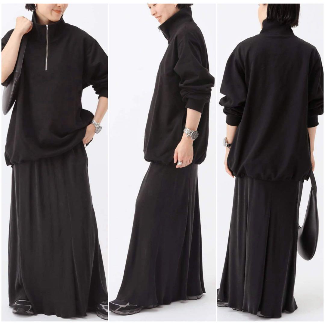 【美品】AP STUDIO＊フィブリルキュプラ サテン ロングスカート黒 38